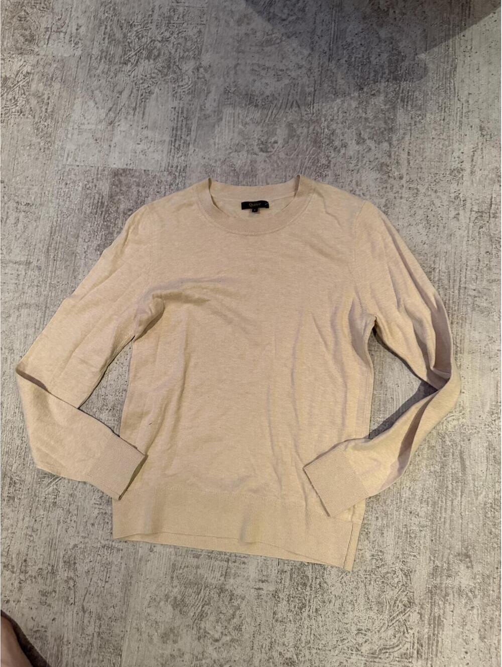 Quince Cotton Cashmere Beige Heather Oatmeal Lightweight Sweater, Size Small